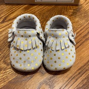 Champagne and Gold Polka Dot Baby Shoes